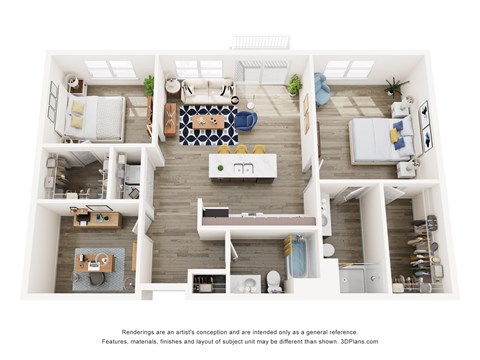 Floor plan for 2 beds, 2 baths, 1236 sqft